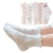 Zwiiyzr 2025 5 Pack Kids Cute Bunny Cotton Socks for Baby Boys and Girls Crew Socks for Toddler Teens Mid-Calf Socks 8 Months -13 Years White